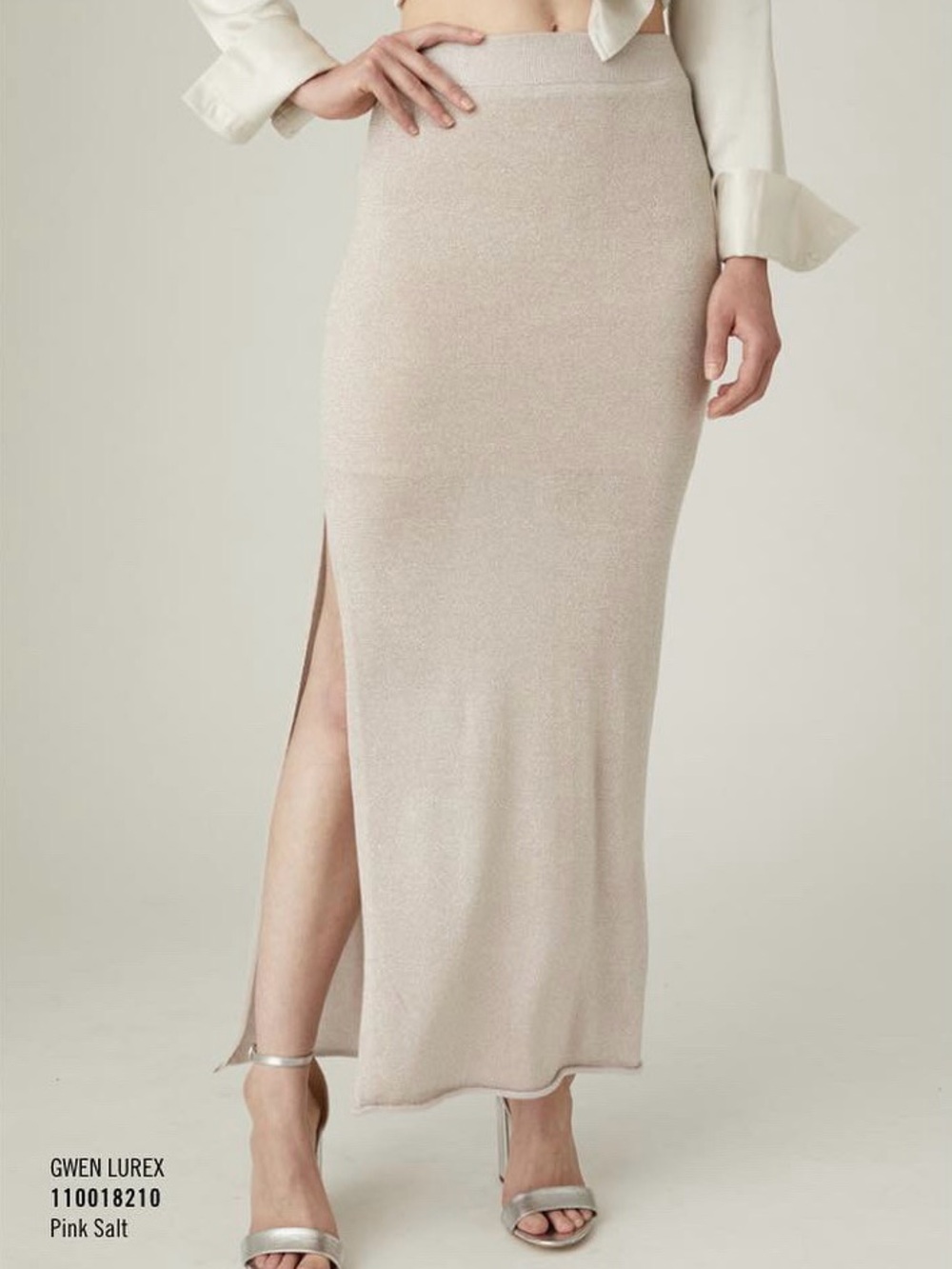 525 America Pink Salt Lurex Maxi Skirt with Side Slit